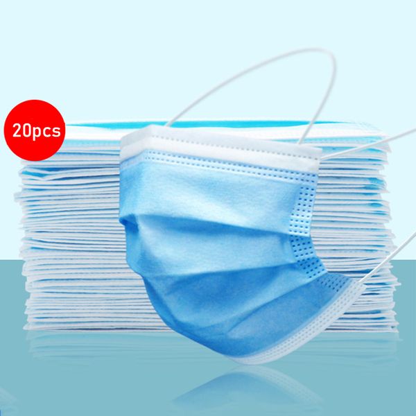 

20pcs 3-layer non-woven disposable mouth breathable proof flu bacteria hygiene face mask windproof anti dust fda