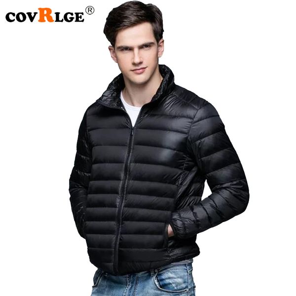 

covrlge 2018 autumn winter new man duck down jacket ultra light thin plus size jackets men stand collar outerwear coat mwy001, Black