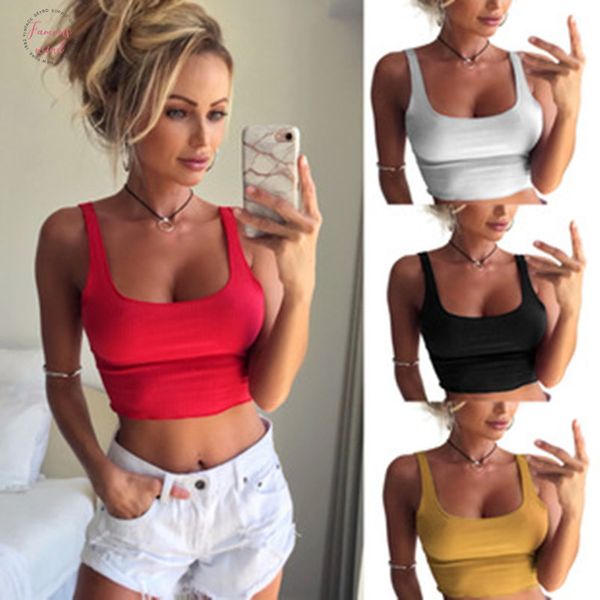 

solid new 2020 short women hollow out tanks cropped tees shirt white black red yellow ladies camis cotton