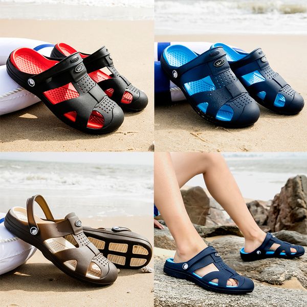 

good quality designer slippers brand crocss men's flat sandals jelly casual shoes male double buckle summer beach outdoor flip-flops, Black