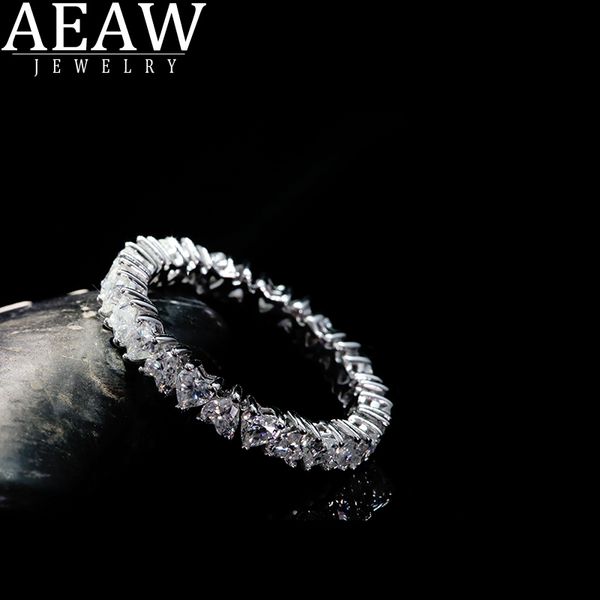 

solid 14k white gold heart moissanite enternity full diamond band 3mm 0.1ct 2.2ctw df color for women, Golden;silver