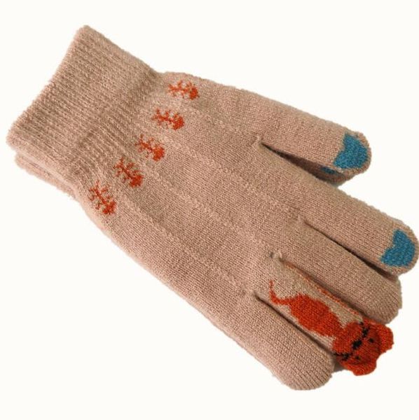 

womens thicken thermal knitted cartoon glove girls winter touch screen driving glove r685, Blue;gray