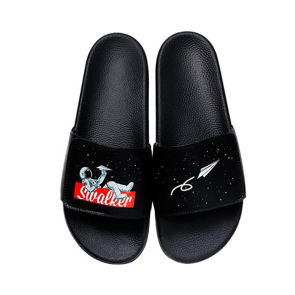 

swalker 2020 men slipper summer cartoon lover sansals outdoor beach print funny shoes slide flip flops bath room comfy, Black