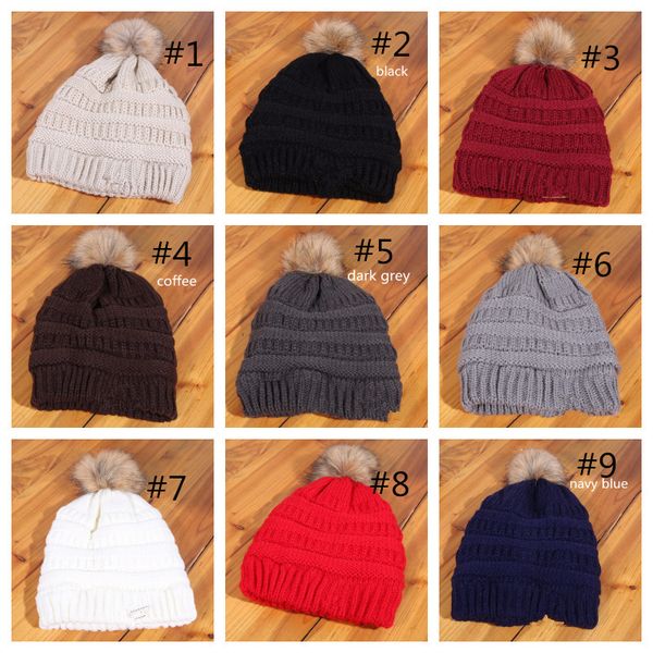 

9 colors warm thicken plush women beanies knitted caps weave hats girls hat casual cap outside skiing headgear, Black;white