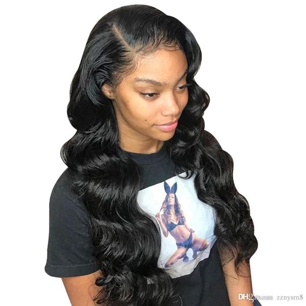 

body wave 13x6 lace front human hair wigs pre plucked malaysian hair lace wig with baby hair remy wig knhj21, Black