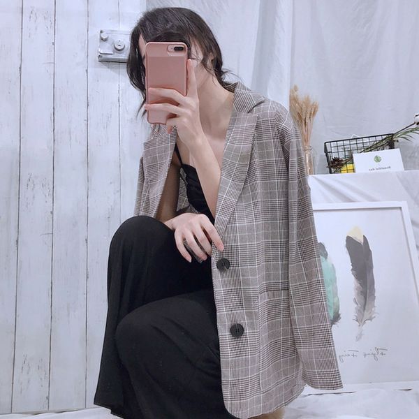 

palid women blazers office jacket female 2020 vintage suits cotton coat loose ladies blazers for women formal s0299, White;black