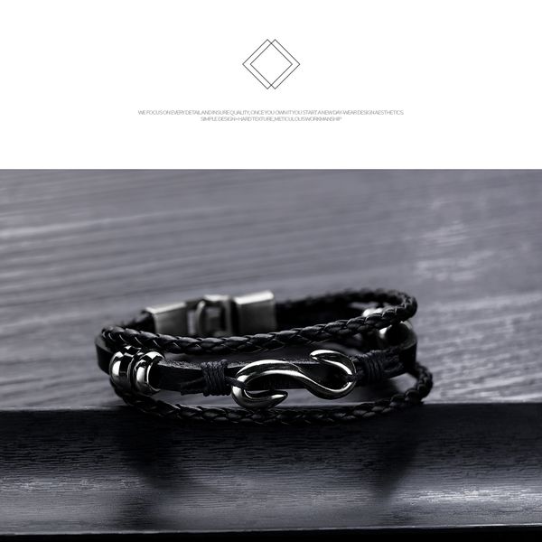 

charming male pulsera black braided leather bracelets bangles weave knit black bracelet gifts jewelry party gift