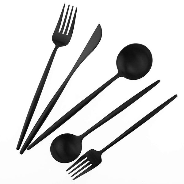 

5-piece 304 stainless steel flatware set,kitchen utensil set,tableware travel cutlery set for camping office or school lunch dinnerware sets