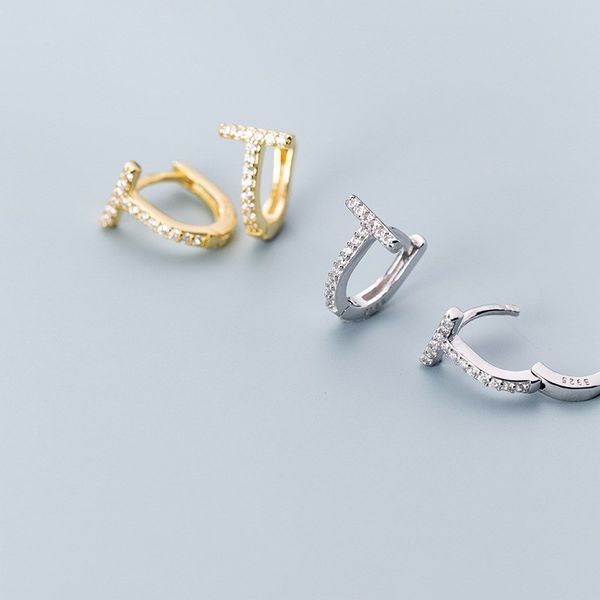 

fashion 100% 925 sterling silver small geometric cz hoops earrings gold color plated cubic zirconia ear rings earings for women, Golden;silver