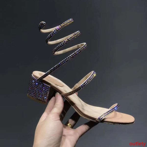 

snake-wrap sandals women chunky heel sandals fashion summer party wedding sandal luxury diamond leather shoes gold opentoe style