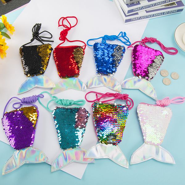 

mermaid tail sequined lanyard coin purse childrens diagonal long rope coin pouch small girls wallet, Red;black