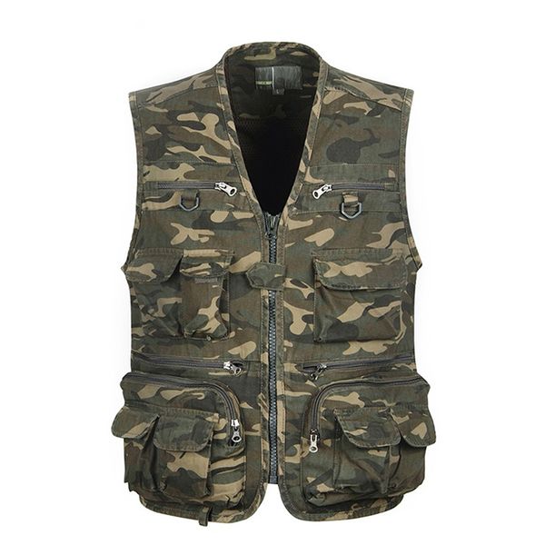 

1pcs men camouflage fishing hunting vest cargo outdoor game outwear waistcoat multi-pocket pgraphy recreational fishing vest, Camo;black
