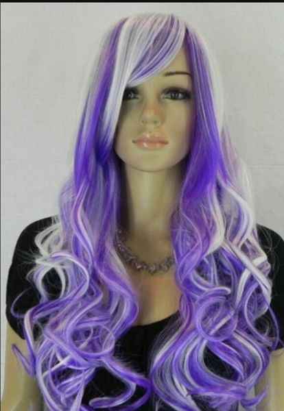 Wig Shipping New Sexy Women S Medium Long Dark Purple And White