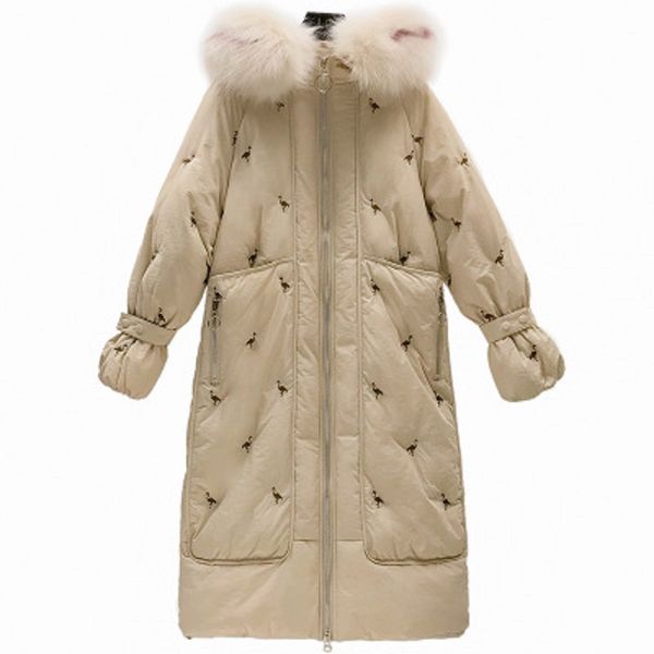 

liva girl winter jacket women cotton padded outwear female x-long coat hooded with fur loose parka korean style, Black