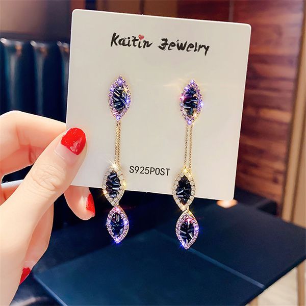 

ataullah long drop dangle hanging waterdrop earrings silver 925 needle earring shining crystal pendent jewelry for women ew057, Golden;silver