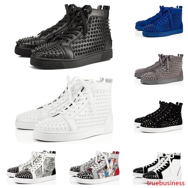 

2020 designer shoes men women fashion spike sneakers black red white blue leather suede graffiti flat bottoms luxury casual shoe size 36-47