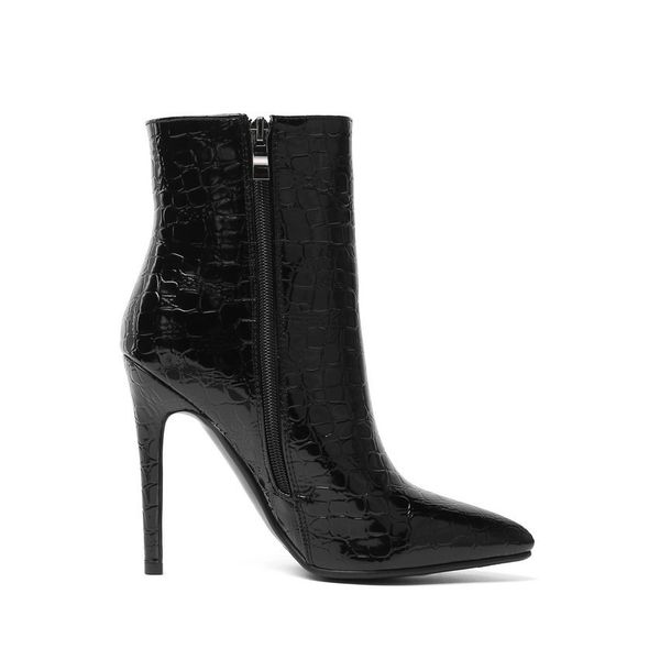 

thin heel concise women shoes autumn winter fashion pointed toe zipper ankle boots big size 34-43, Black