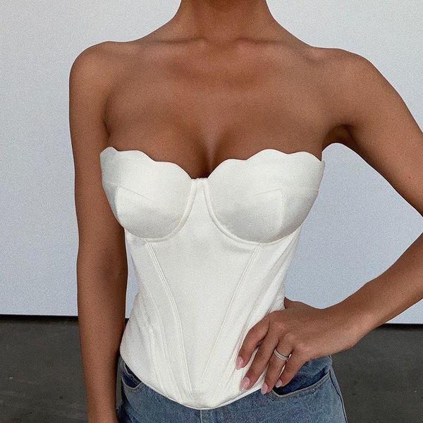 

women's tanks & camis 2021 autumn fashion nightclub strapless push up club women slim zipper back pu leather white mg802