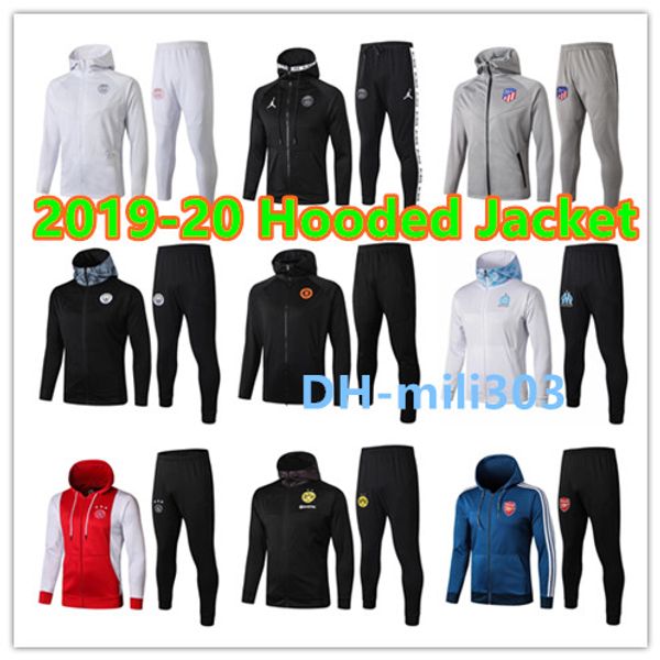 

2019 2020 real madrid hoodie jacket full zipper tracksuit 19 20 paris marseille ajax bayern munich hooded jacket training suit sportswear, Black