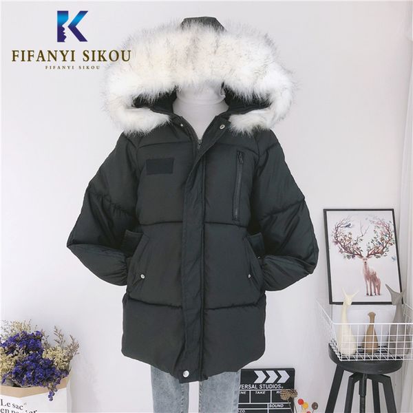 

parka women winter jacket fashion faux fur collar hooded coat loose thick warm overcoat female plus size casual parkas jackets, Black