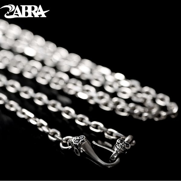 

zabra pure 925 sterling silver skull head necklace white stone 4mm 50-75cm long chain men vintage steampunk biker jewelry
