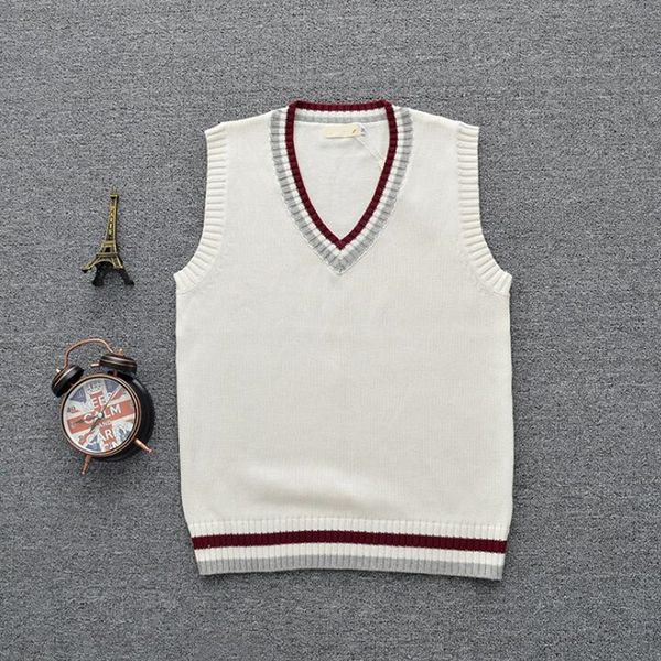 

british school uniform women men v neck sleeveless sweater vest preppy style jk sweaters hit color knitted waistcoat, Black;white