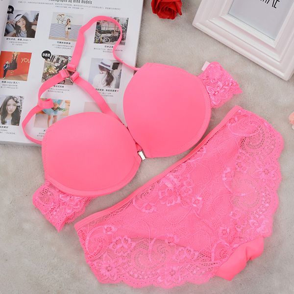 

womens underwear set y line straps bra front closure bra hollow out panties lace bra sets sell, Red;black