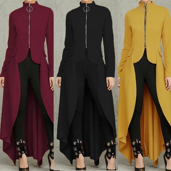 

women's coats zanzea 2019 fashion lady thick jackets asymmetrical high low stand collar outwear long sleeve overcoats chaqueta, Black;brown