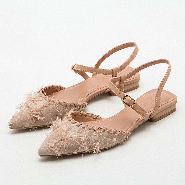 

2020 new spring and summer women's shoes slingbacks flat pointed toe fairy's shoes sandals, Black
