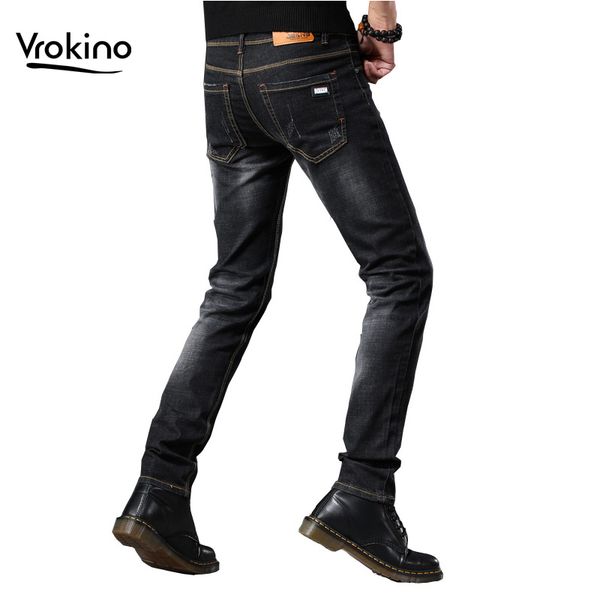 

vrokino brand 2019 autumn and winter new style men's casual slim jeans men's fashion skinny stretch jeans, Blue
