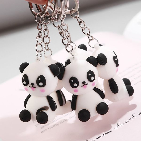 

creative cute cartoon mini panda shape doll keychain animal panda key chains for lovers women birthday gift party jewelry, Silver