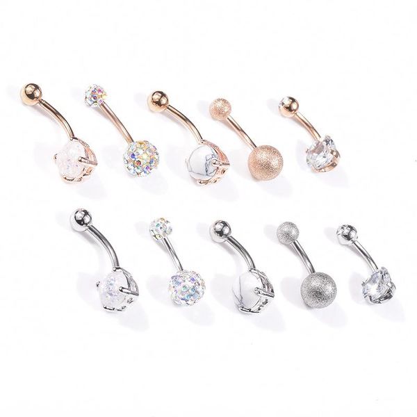 2 Farben Bauchnabelringe für Frauen und Mädchen, Edelstahl, Schraube, Nabelpiercing, runde Kugel, Nabelring, Körperpiercing-Schmuck