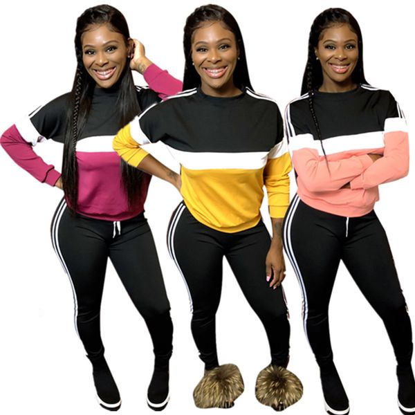 

21p8442 european and american women's selling explosion models brace stitching long-sleeved sports and leisure suit trousers, Gray