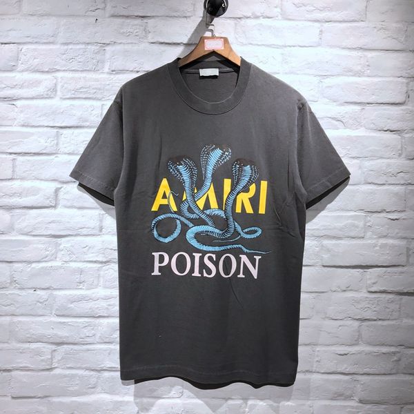 

new brand hip-hop street cobra poison letter printed gray casual tee cotton short sleeve mens designe t shirts, White;black