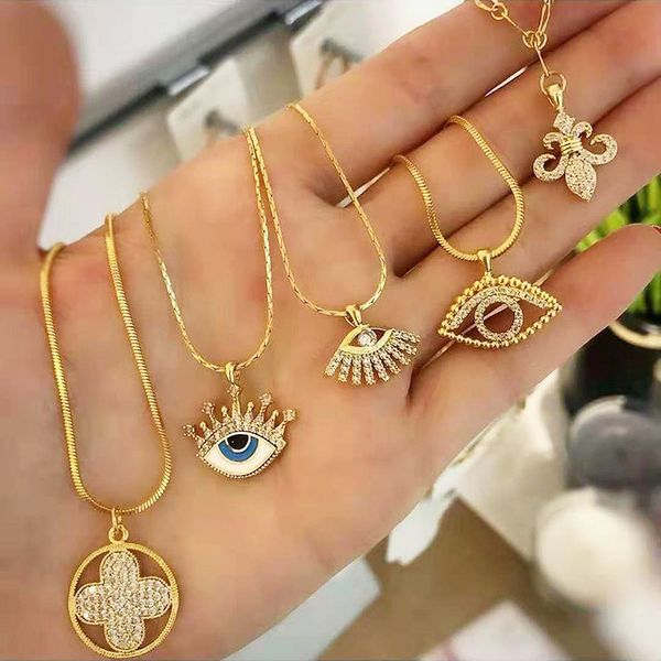 

cz turkish evil eye necklace for woman cubic zirconia gold chain cross necklace pandent turkish jewerly greek eye long, Silver