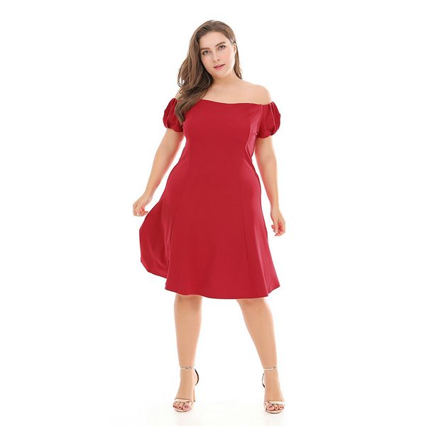 

xia xin's large size dress for women in europe and america, one-word shoulder-sleeve fashionable slim and fat mma-type skirt, Black;gray