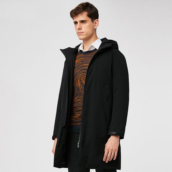 

2019 new mens winter medium-long down jacket black hooded windproof outerwear original design