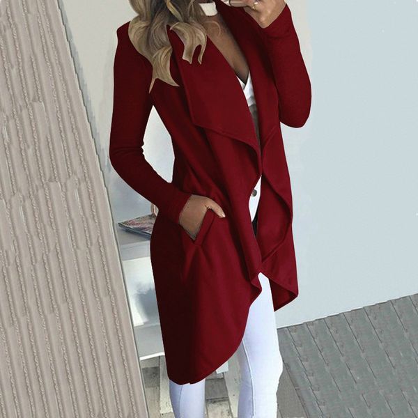 

fashion winter coat women solid color open stitch jacket coat casual women turn-down collar elegant plus size jacket, Black;brown