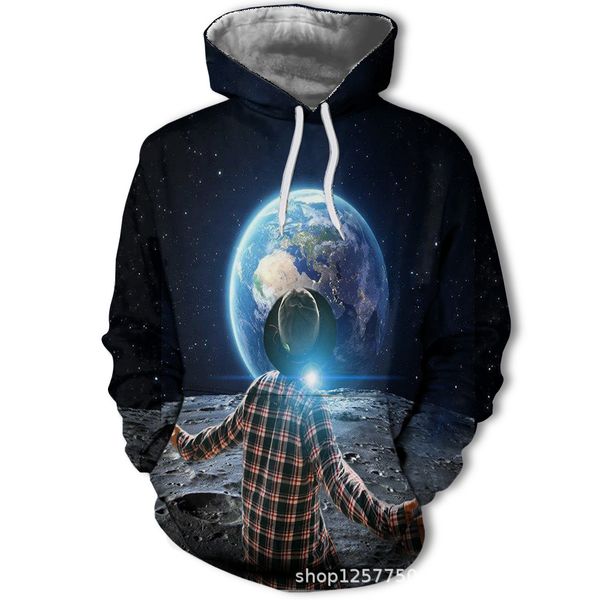 

mens designer space printed pocket pullover fashion hat sweater, Black