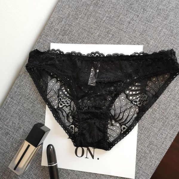

sp&city unique shell design underwear women lace transparent panties hollow out lace briefs solid seamless thongs lingerie, Black;pink