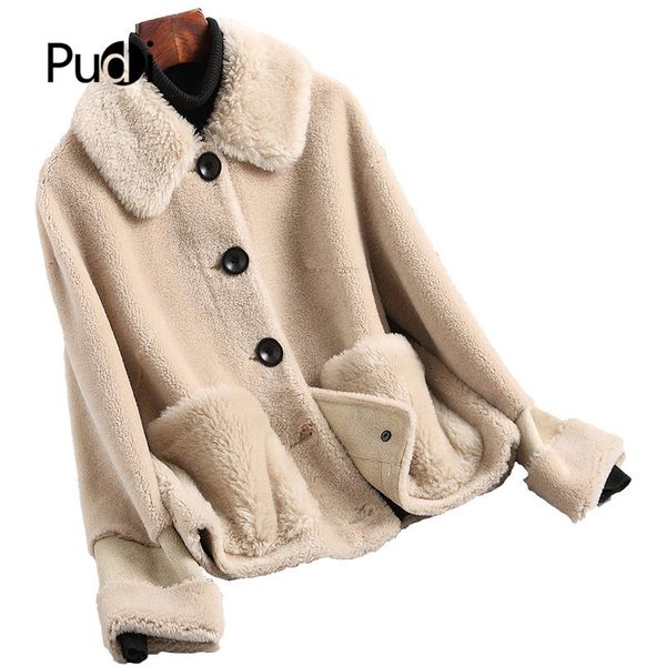 

pudi a19004 2019 women new fashion real wool shearing jacket lady short style leisure fall/winter wool coat, Black