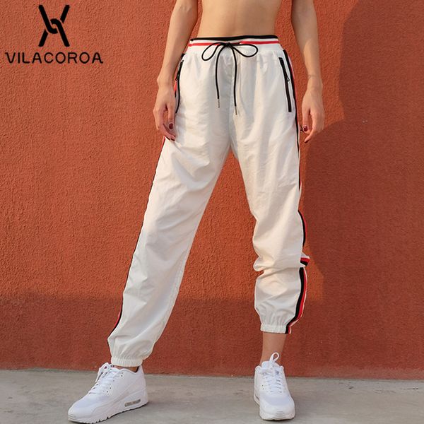 

fashion white stitching sports casual harem long pants for women modis ribbon high waist women's pants streetwear pantalon femme, Black;white