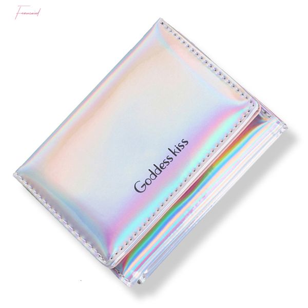 

2020 new laser holographic women wallets short trifold ladies purse with coin pocket pu leather female small money wallets, Red;black