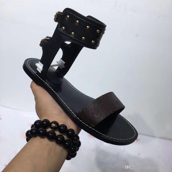

classic style summer womens ladies letter real leather sandals women genuine leather bottom sandals with logo box size 35-42, Black