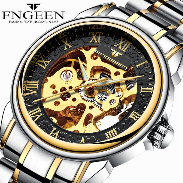 

men watches automatic mechanical watch male tourbillon clock gold fashion skeleton watch brand wristwatch relogio masculino y19051403, Slivery;brown