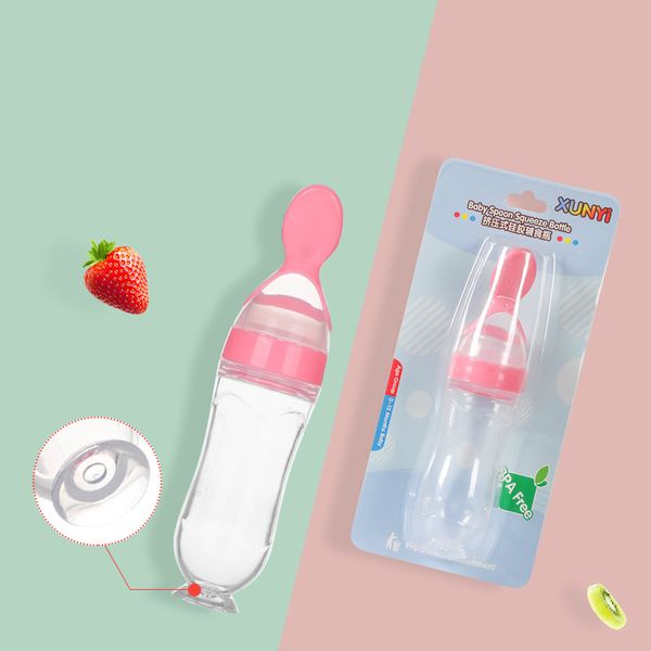 

baby rice paste bottle suction cup baby safe training silicone feeding bottle squeeze spoon auxiliary 90ml