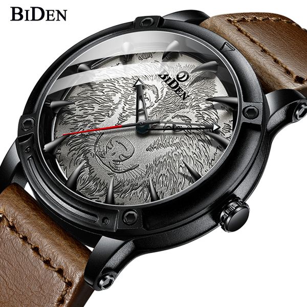 

biden fashion stylish wolf dial mens watches classic men waterproof leather strap analog quartz wristwatch relogio masculino, Slivery;brown