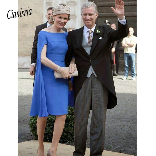 

simple modest mother of bride dresses with cape plus size satin knee length evening gowns custom made robes de mariée, Black;red