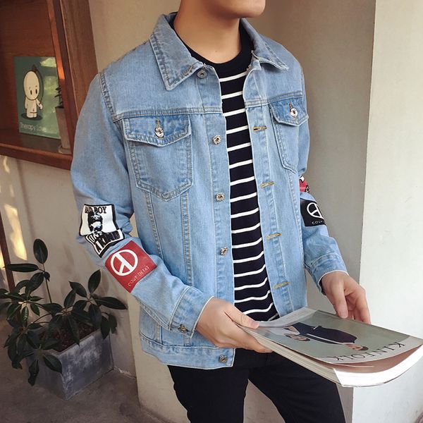 

2019 hip hop print coats 5xl chaqueta hombre new denim jackets men cowboy slim fit bomber jacket men's jean jacket, Black;brown