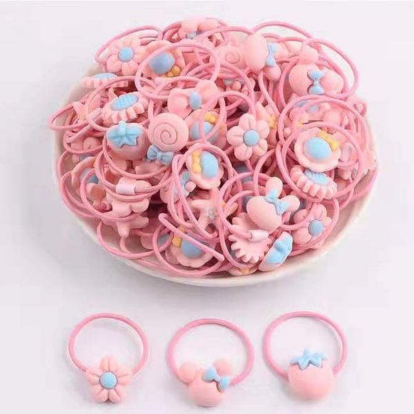 

children's hair decoration leather ribbon head rope princess baby's hair ring high elasticity cartoon plastic resin colour leather, Slivery;white